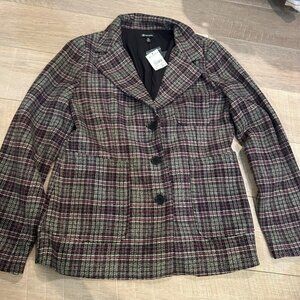 VERSONA WOMENS SOFT SPORT COAT NEW MEDIUM GRAY PINK PLAID